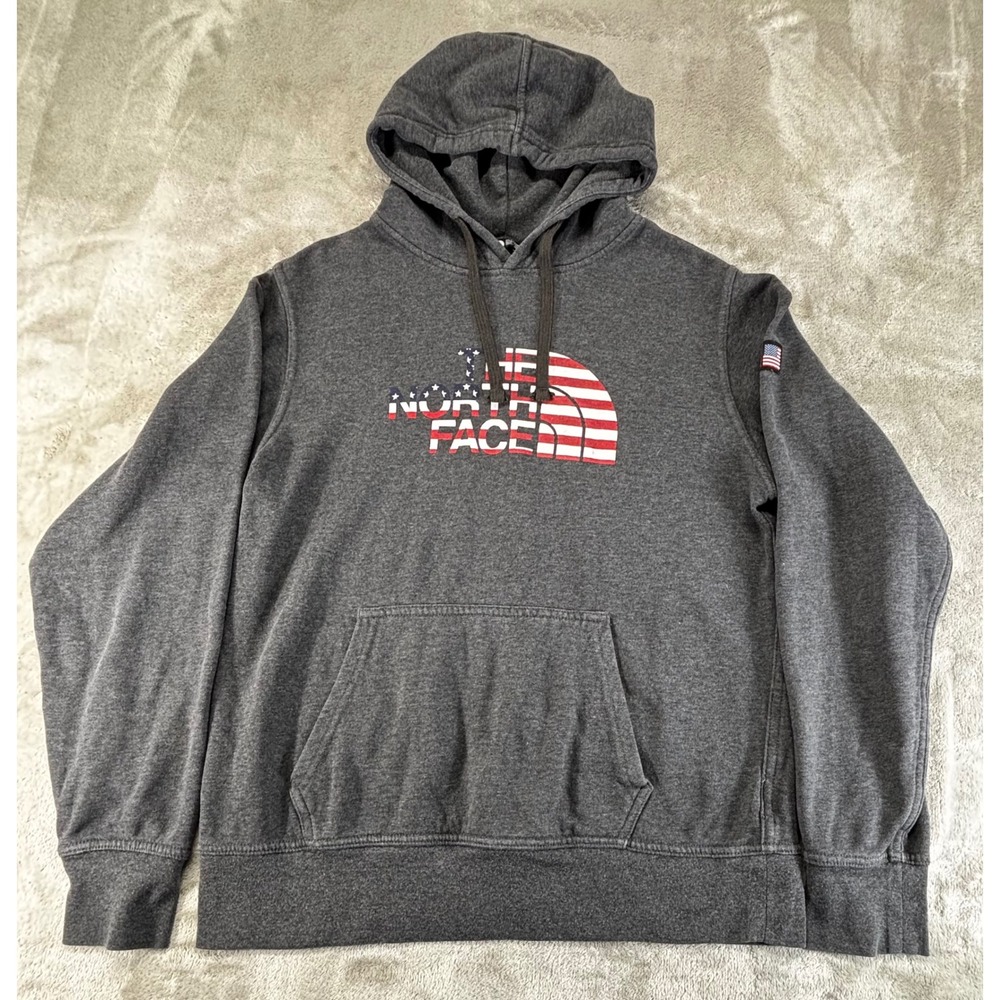 The North Face Hoodie‎ Mens M Grey USA Flag Graphic Pullover NF0A352E